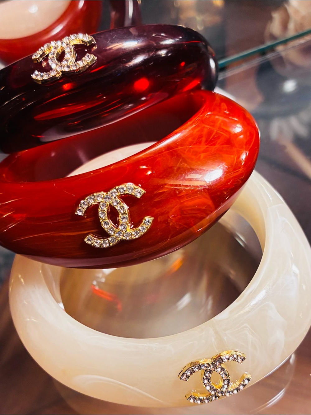Crystal CC Resin Bangles - Burgundy